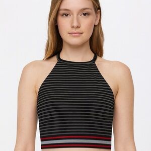 Dynamite Halter Cropped Black Striped Tank Top